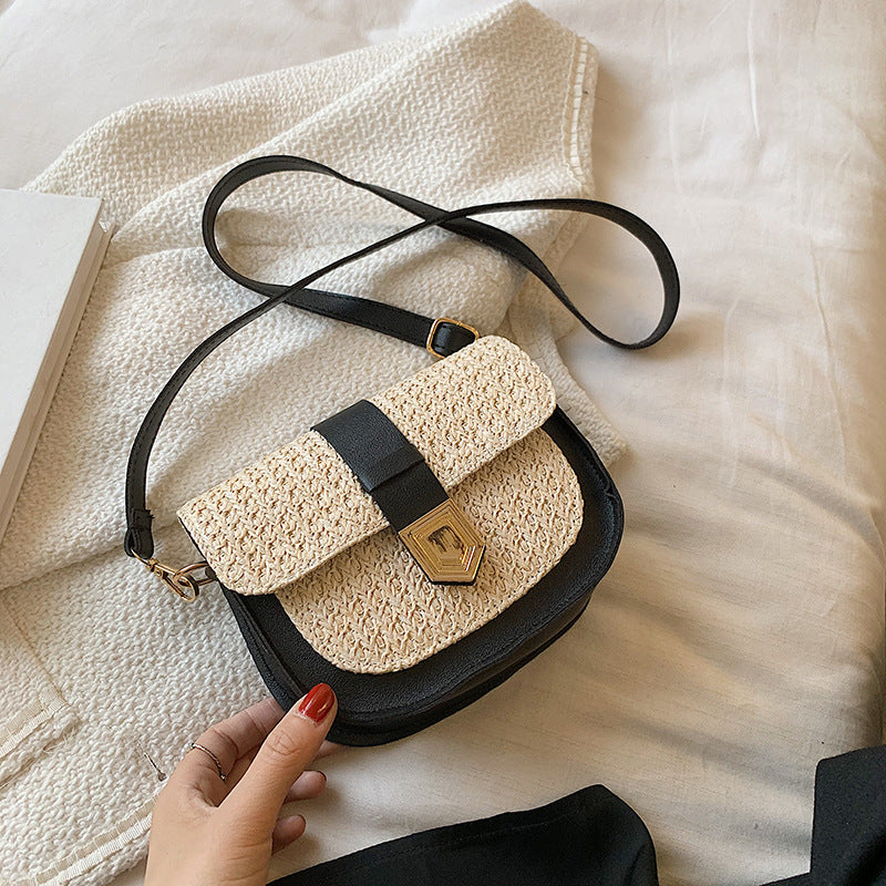 Bolso bandolera tejido de paja en contraste de colores para mujer