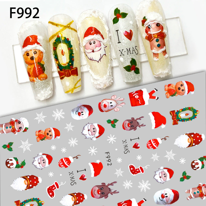 Pegatinas de uñas con diseño de copos de nieve y alces navideños