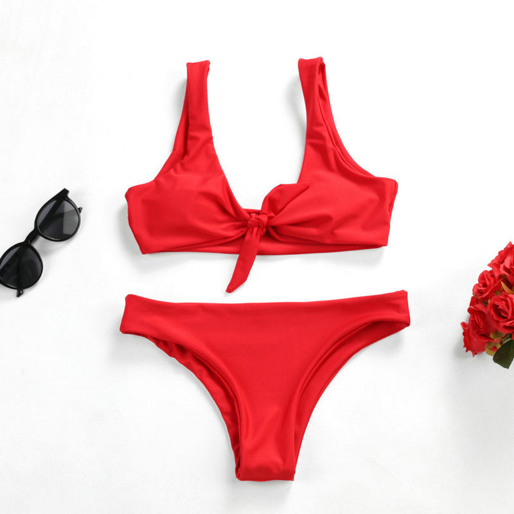 Maillot de bain bikini sexy à lacets de couleur unie pour femmes
