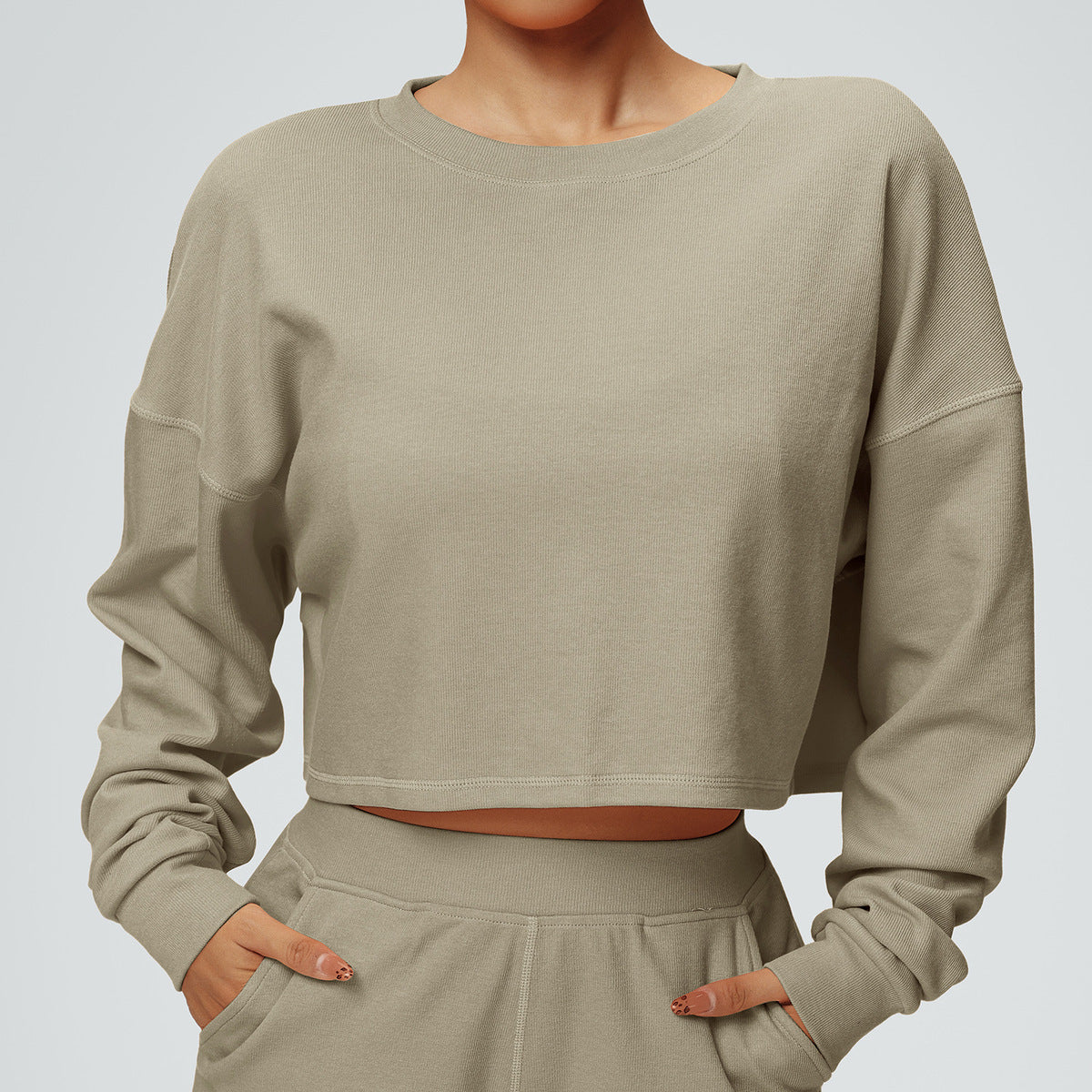 T-shirt de sport décontracté à manches longues pour femme, couleur unie