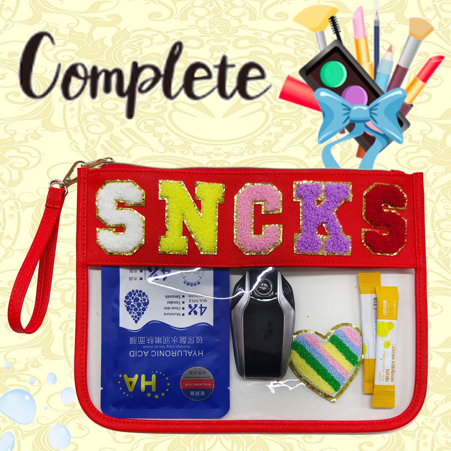 Bolsa de cosméticos con diseño de toalla y letras sencillas para mujer