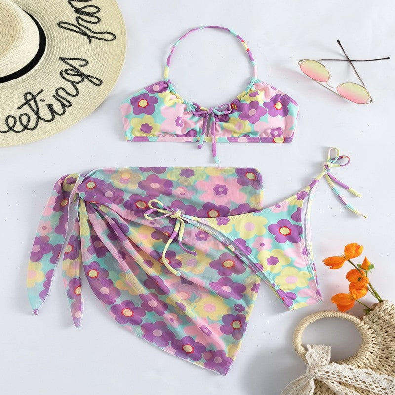 Conjunto de bikini sexy con cuello halter y estampado floral a la moda para mujer