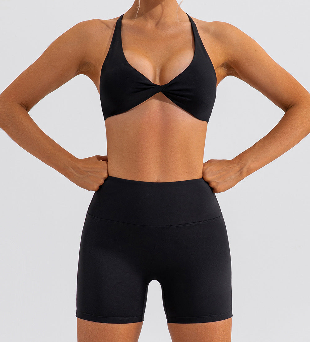 Women Fashion Solid Color Halter-Neck Crop Top Set