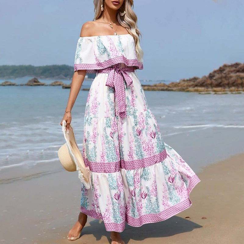 Robe longue d'été sexy style bohème à épaules dénudées et imprimé floral