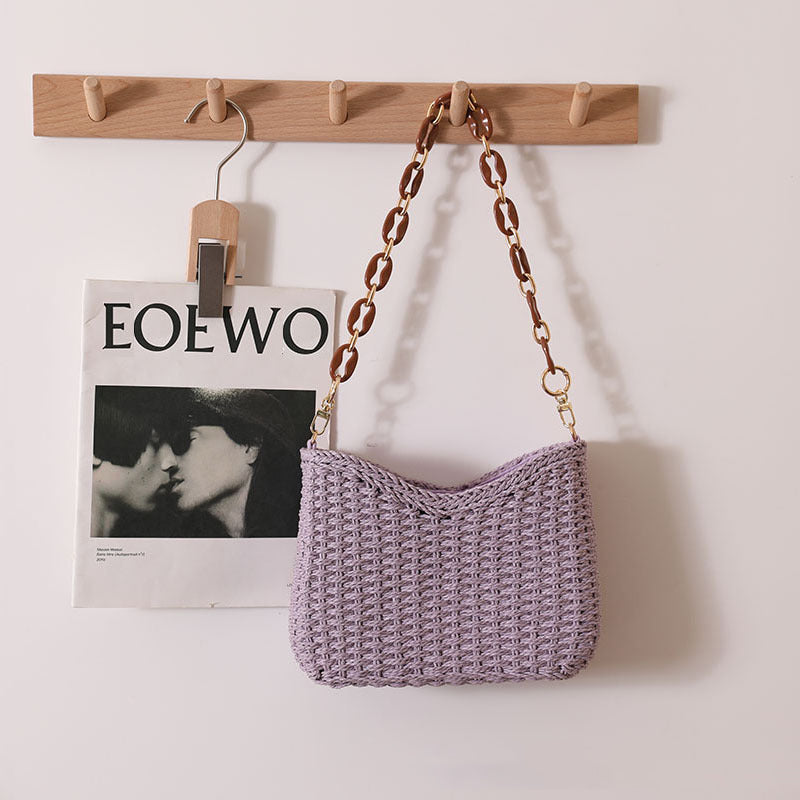 Bolso de hombro bohemio informal de paja tejida