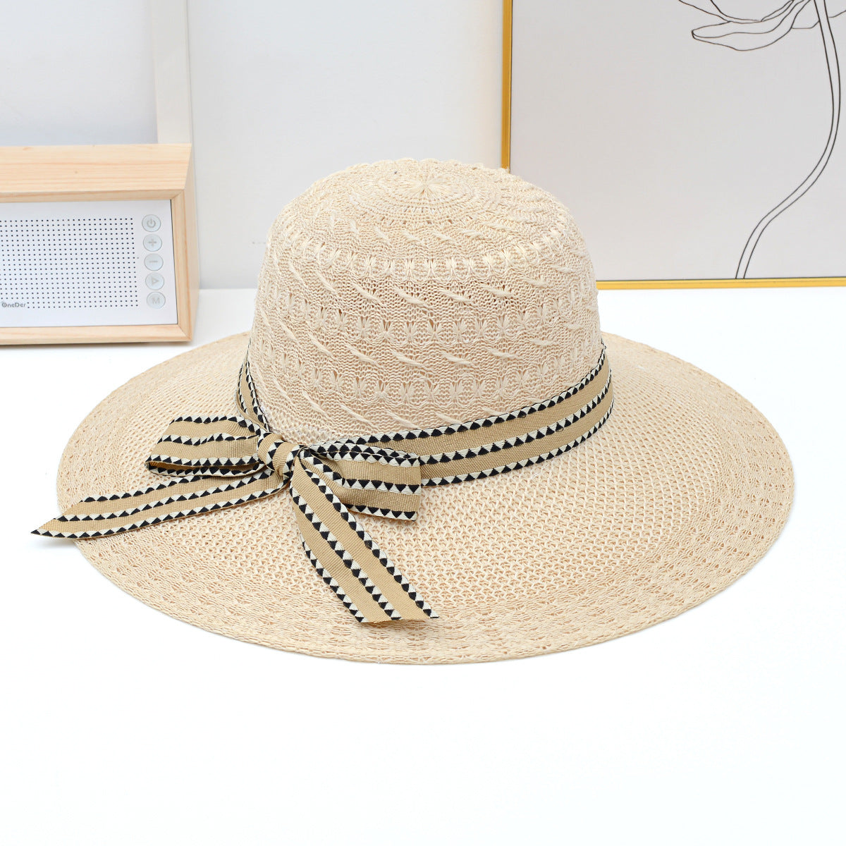 Sombrero de sol tejido para mujer: beige, rojo cuero, café claro y naranja