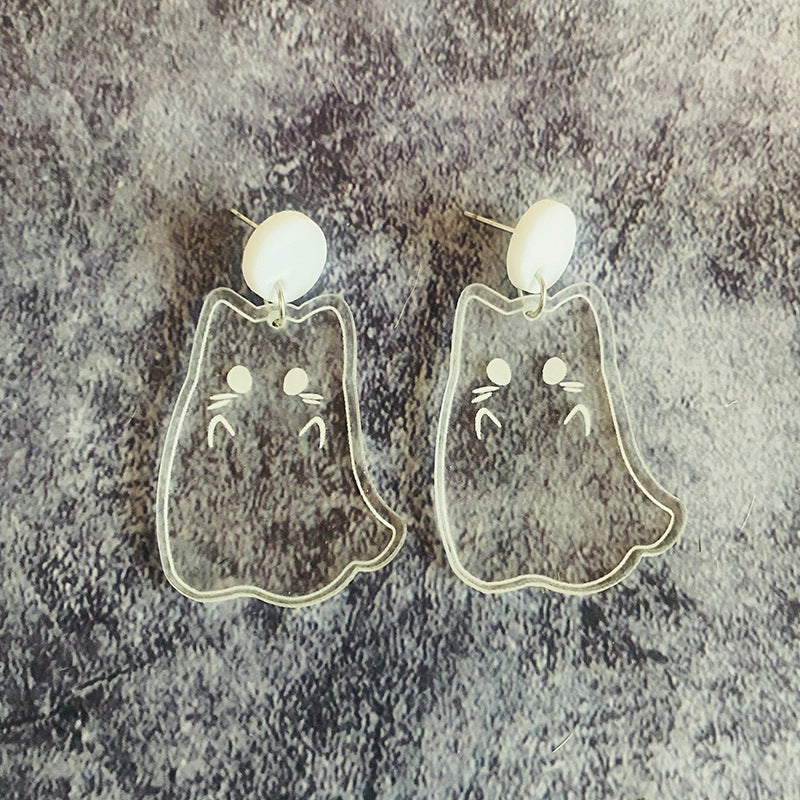 Pendientes acrílicos de gato fantasma de dibujos animados de Halloween para mujer