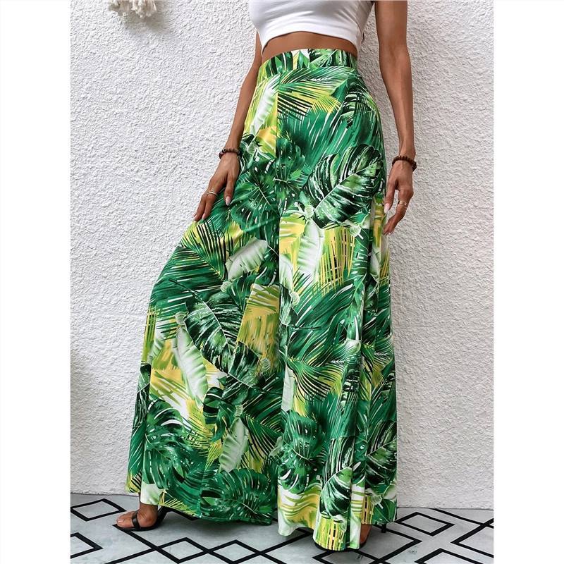 Pantalones casuales de gasa con estampado floral para mujer