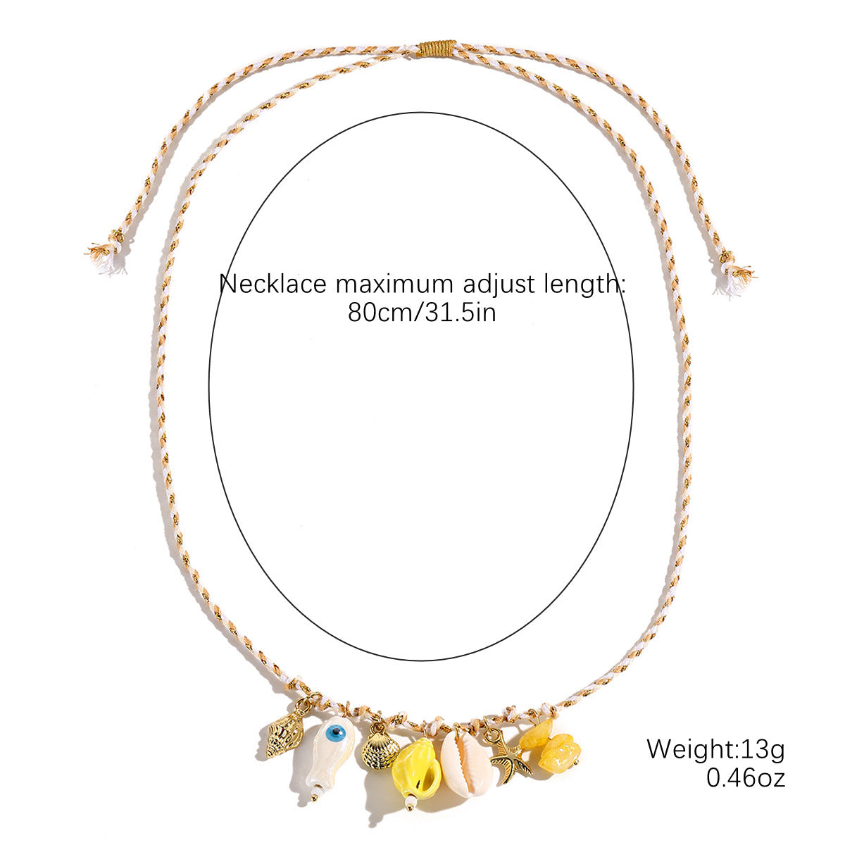 Collar de cuerda de cerámica con forma de estrella de mar y dopamina con concha de viento para vacaciones en el océano