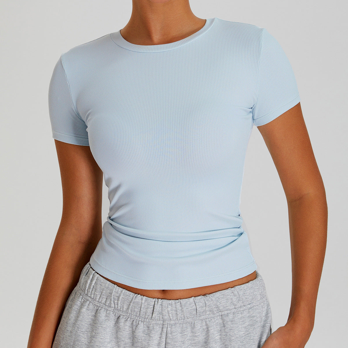 T-shirt de yoga décontracté à séchage rapide pour femme, couleur unie