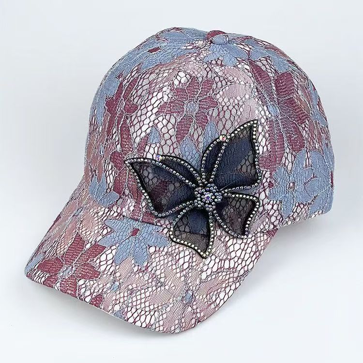 Gorra de béisbol de verano con diamantes de imitación y malla de encaje para mujer