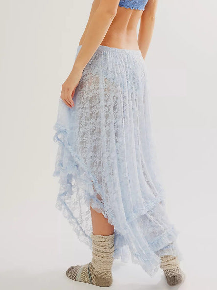 Women Fashion Irregular Lace High Waist Skirt