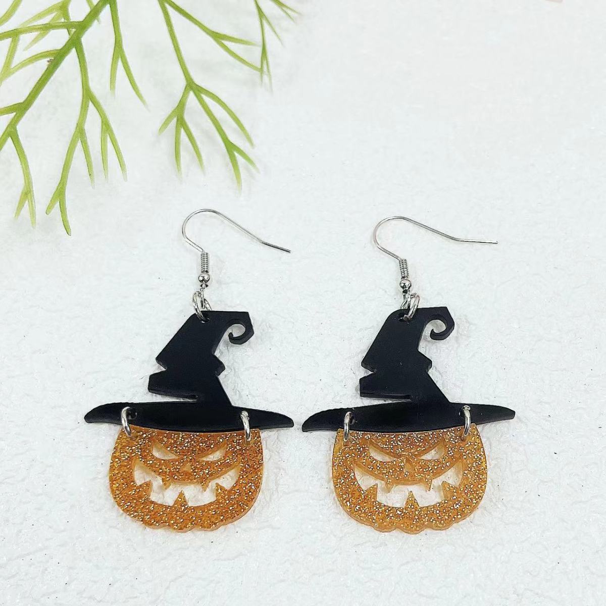 Pendientes acrílicos personalizados con sombrero de bruja de Halloween