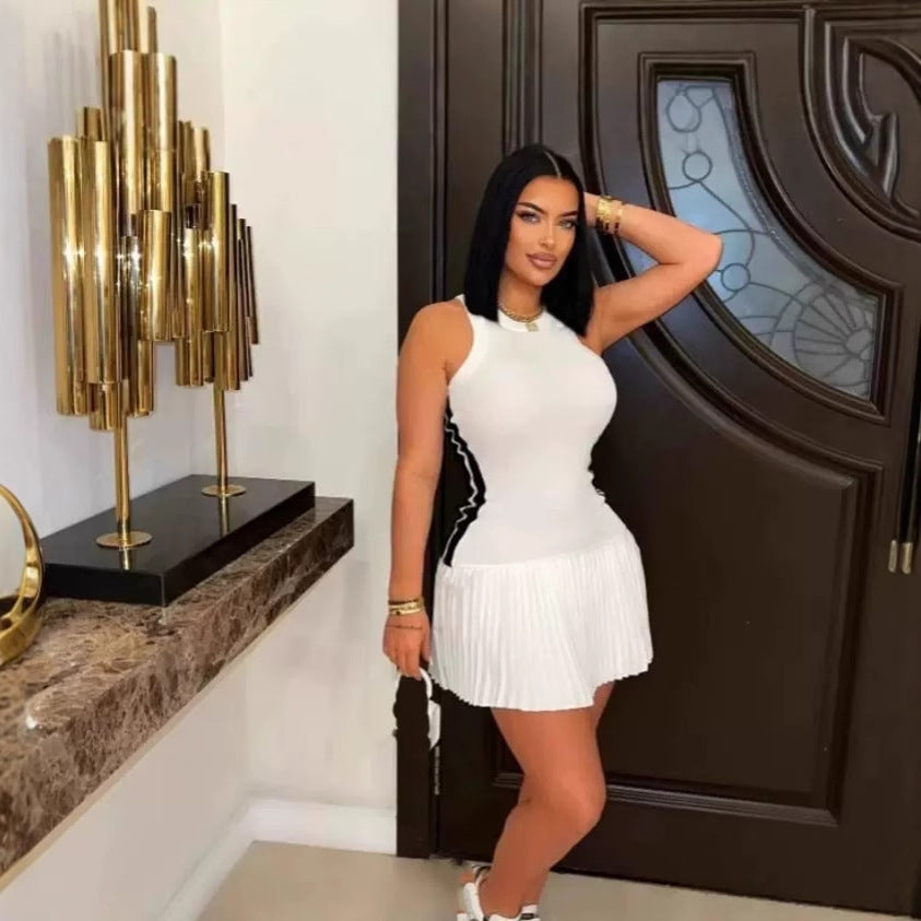 Robe plissée sexy à blocs de couleurs pour femmes