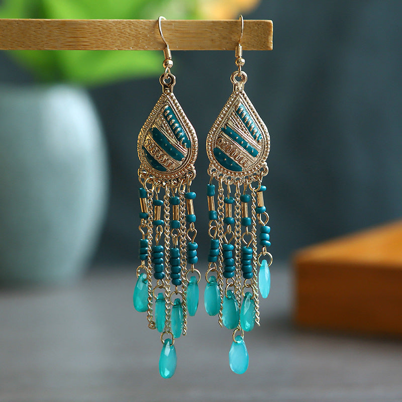 Pendientes con borlas retro de estilo étnico bohemio