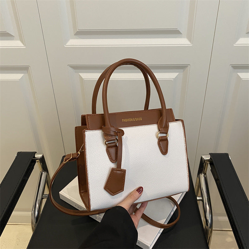 Bolso de mano pequeño cuadrado de PU con bloques de colores, informal y sencillo, a la moda para mujer