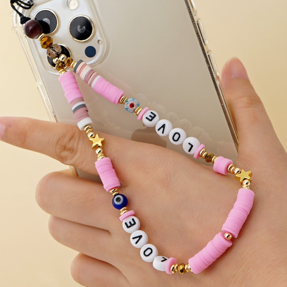 Creative Evil Eye Design Beads Phone Case Lanyard