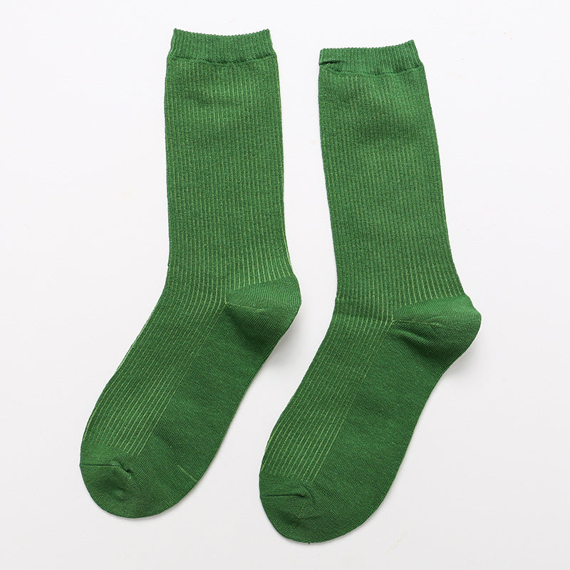 Calcetines de algodón apilados para mujer, color liso, grosor medio