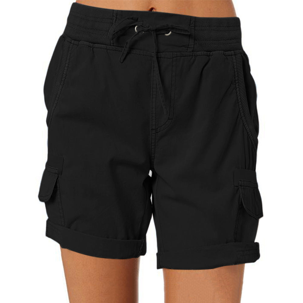 Pantalones cortos casuales de cintura alta de color sólido a la moda para mujer