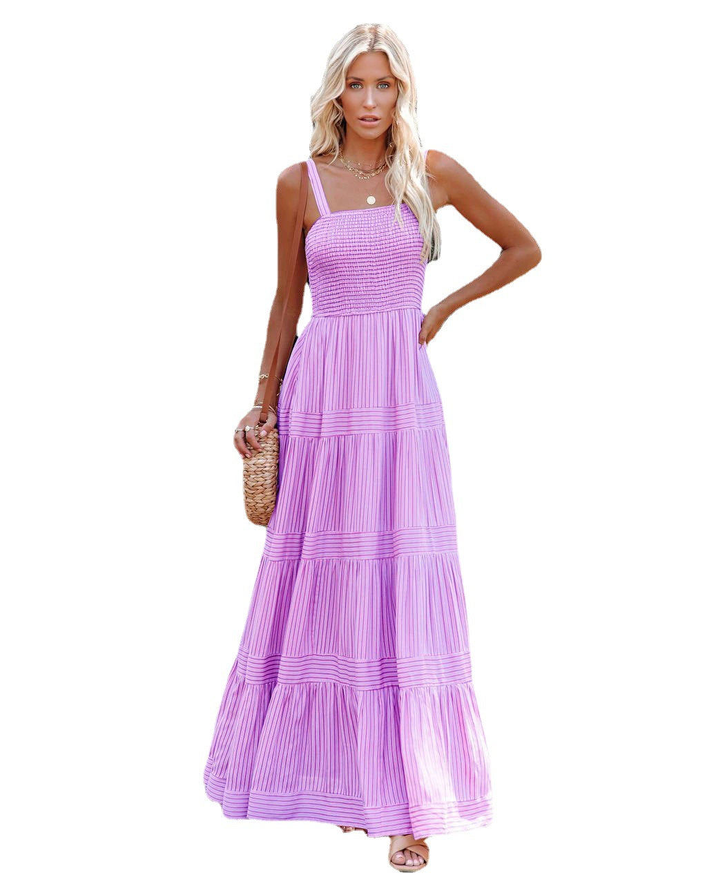 Women Casual Vacation Solid Color Pleated Dress