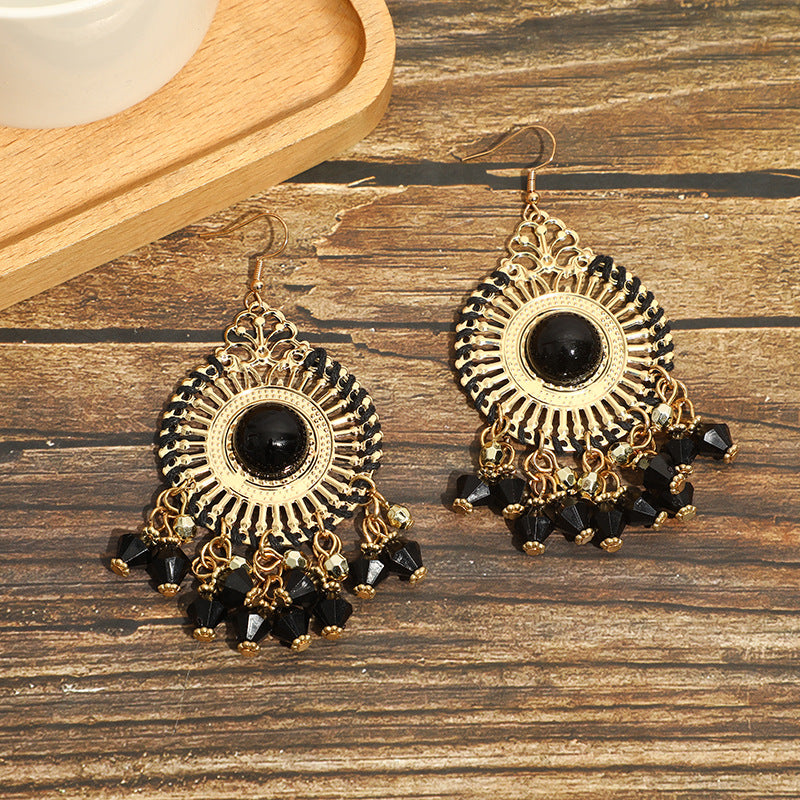 Boucles d'oreilles à pompons rétro de style ethnique bohème
