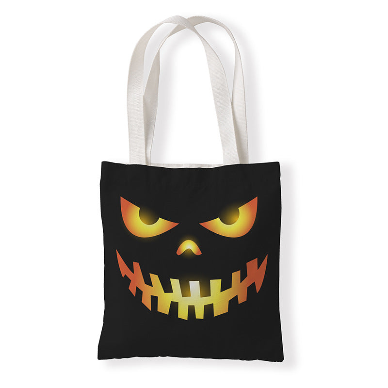 Bolsa de lona con estampado de calabaza divertida de dibujos animados de Halloween