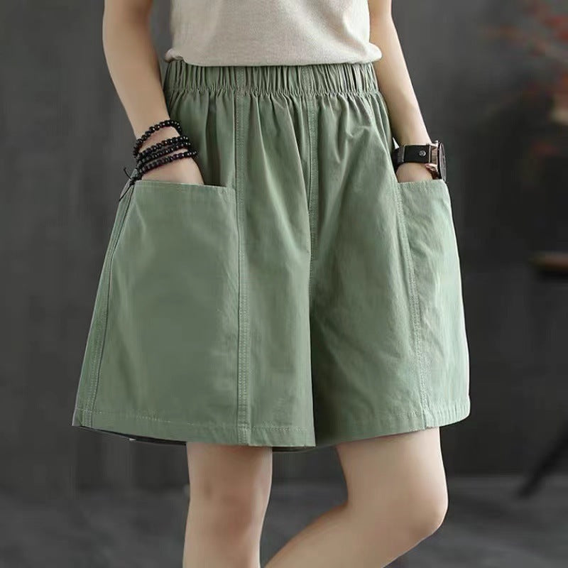 Pantalones cortos cargo casuales de pierna ancha de color sólido para mujer