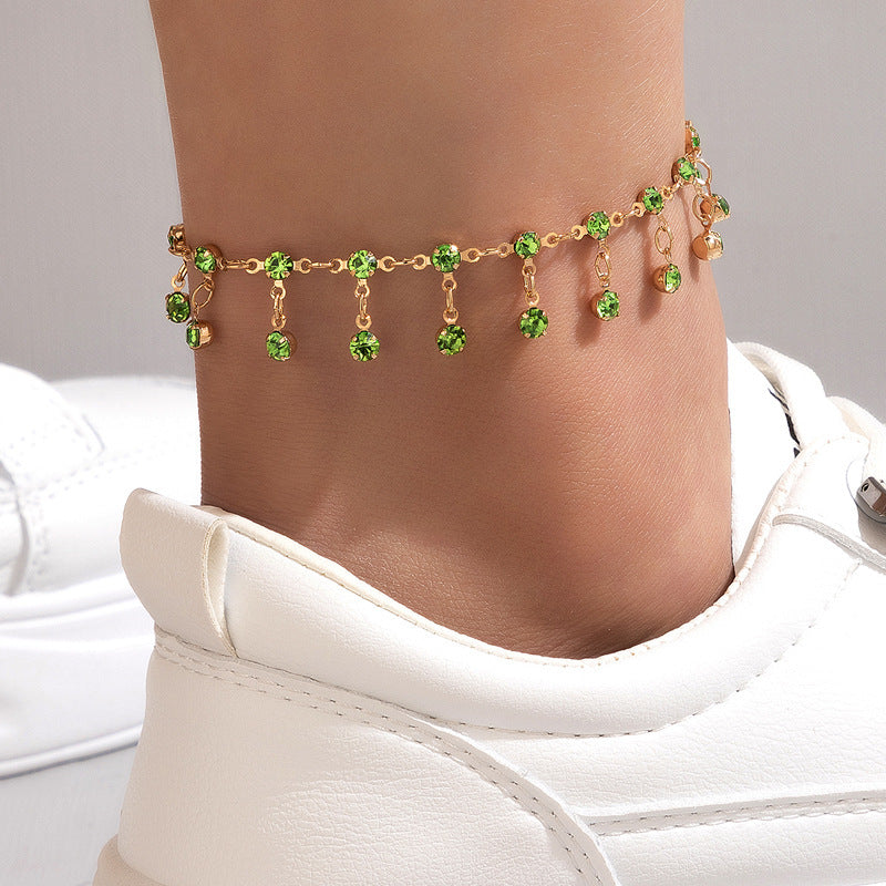 Tobillera con borlas de diamantes de imitación de aleación bohemia para mujer