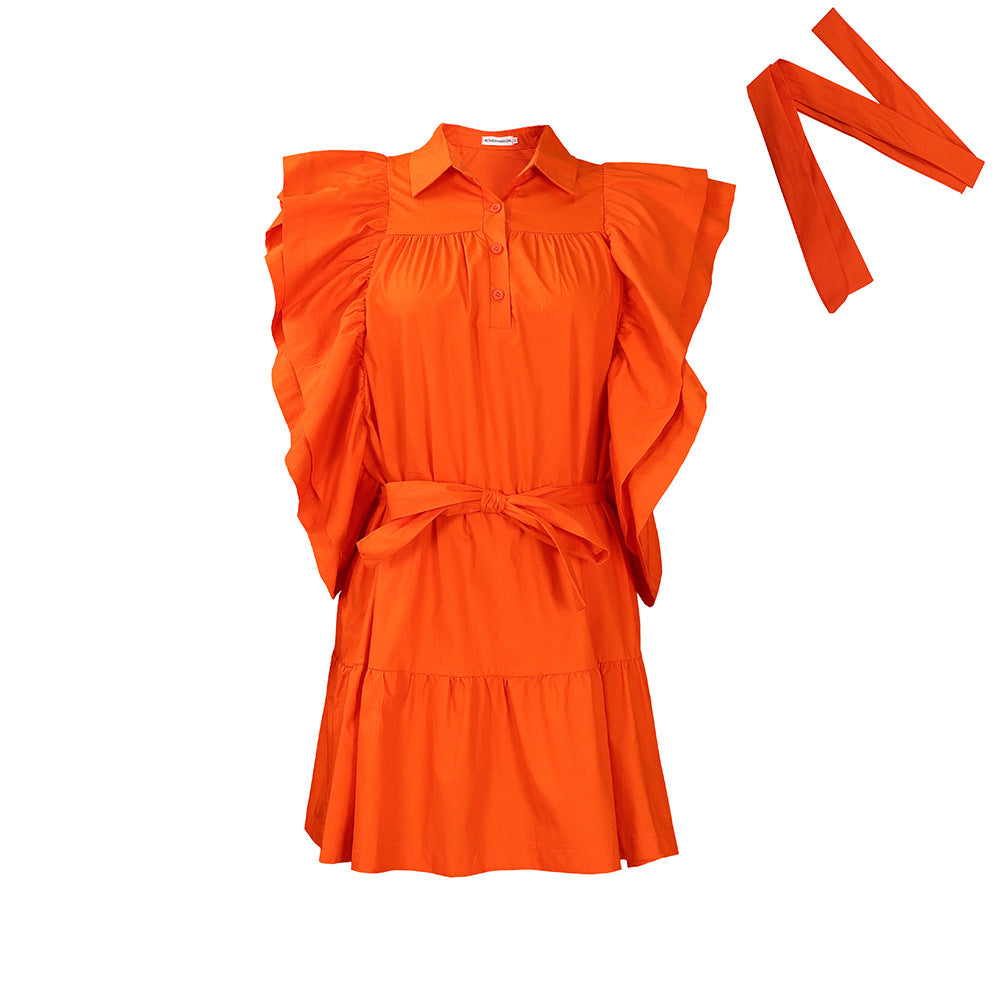 Robe élégante à manches volantées de couleur unie pour femmes
