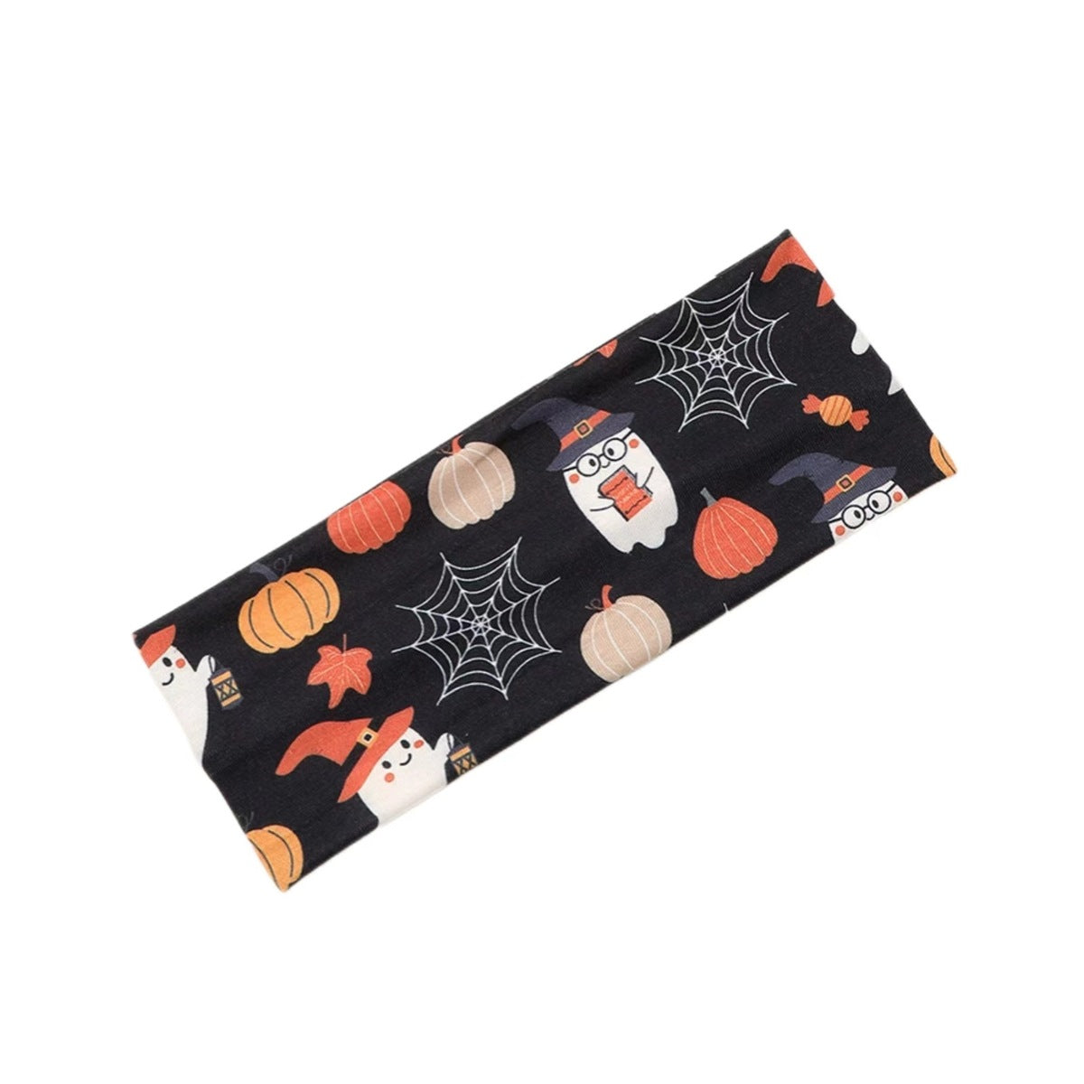 Bandeau de yoga pour cheveux en tissu éponge motif crâne d'Halloween, citrouille et toile d'araignée