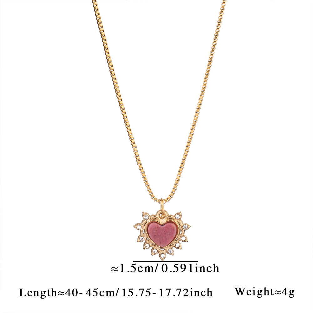 Collar sencillo de acero y titanio con piedras naturales y diseño de amor para mujer
