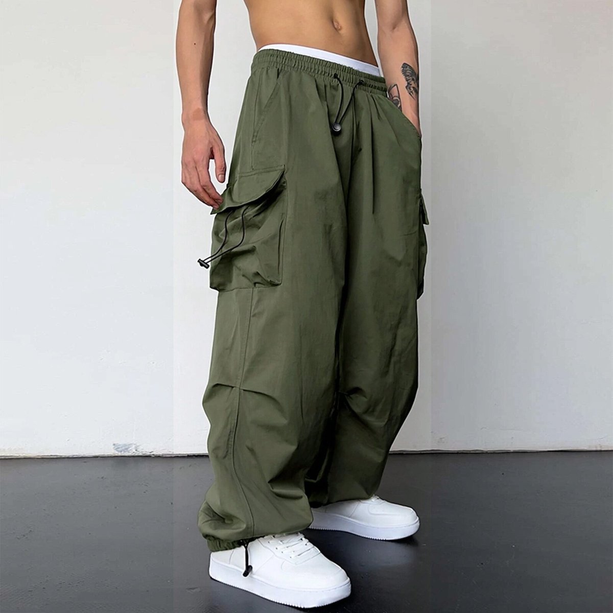 Men Casual Nylon Quick-Drying High Waist Wide Leg Pants