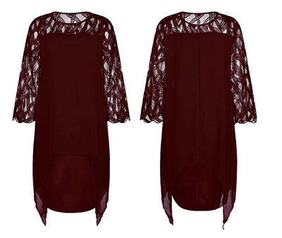 Robe décontractée grande taille en mousseline à manches longues avec détails en dentelle pour femme