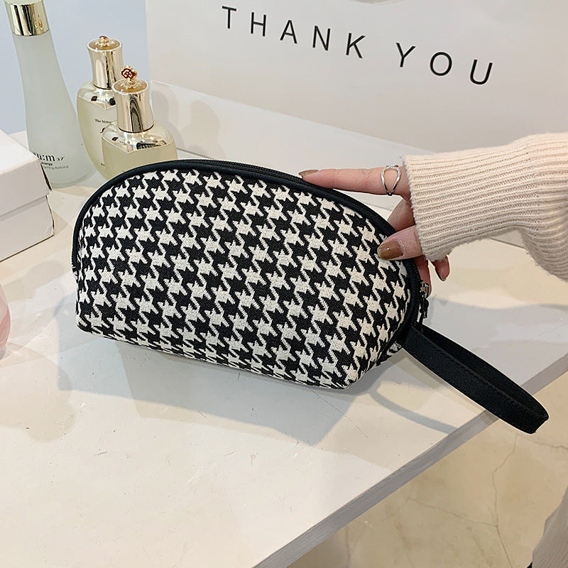 Trousse de toilette chic à fermeture éclair pour femme, motif pied-de-poule et zèbre