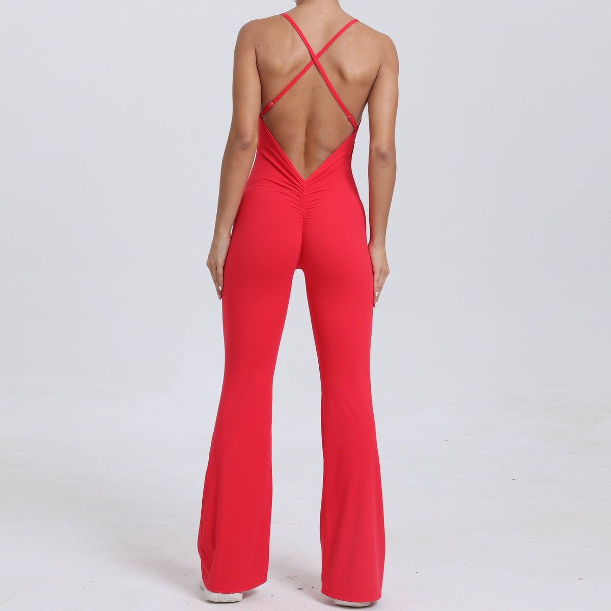 Adjustable Shoulder Strap Flared Yoga Jumpsuits for Women Cotton Blend