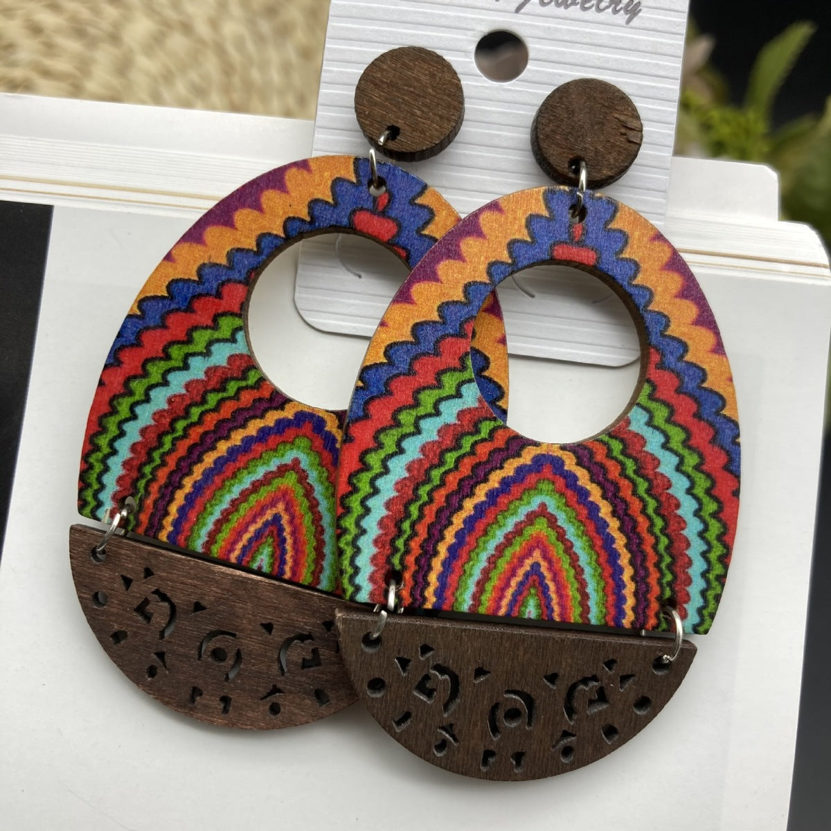 Boucles d'oreilles creuses en bois style bohème vintage