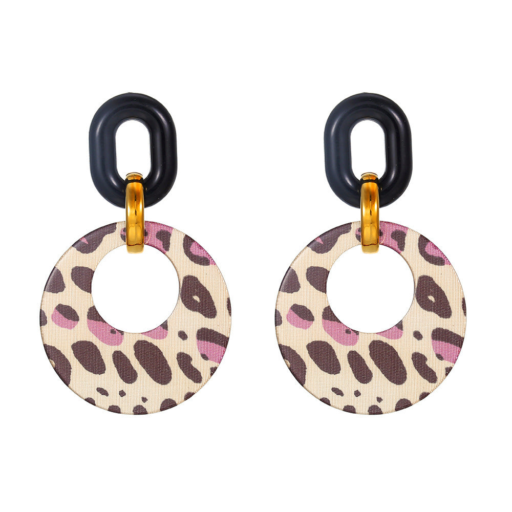 Women Fashion Exaggerated Leopard Round Ear Ring Earrings
