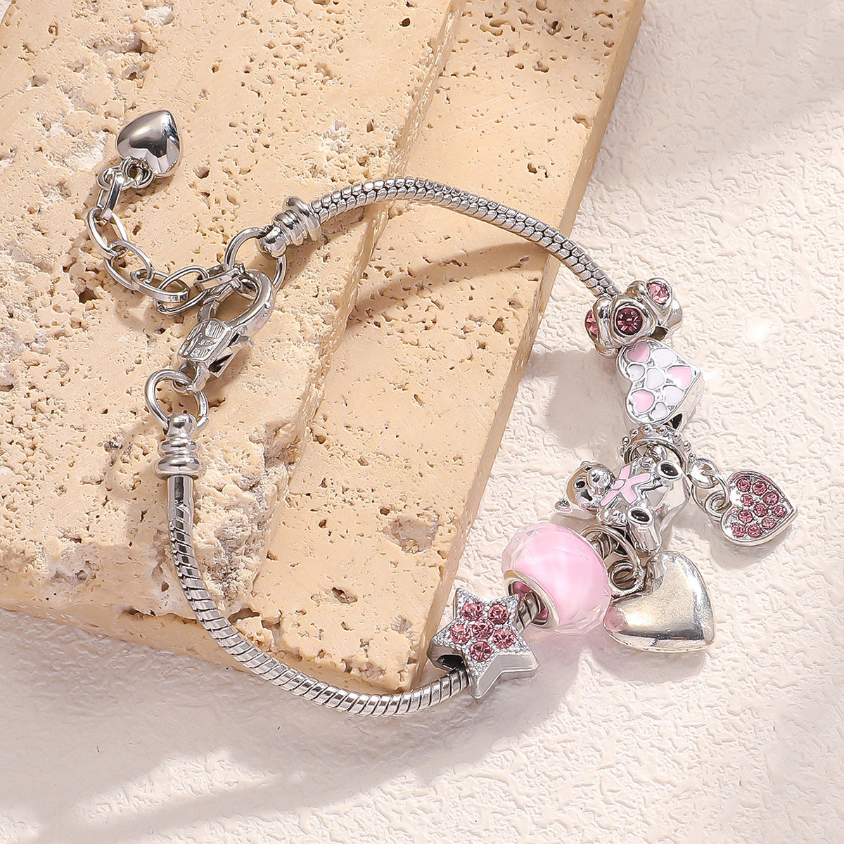 Pulsera con colgante de estrella de cinco puntas y oso de amor para mujer