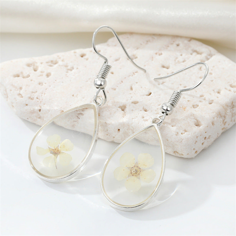 Women Bohemian Transparent Resin Eternal Flower Earrings