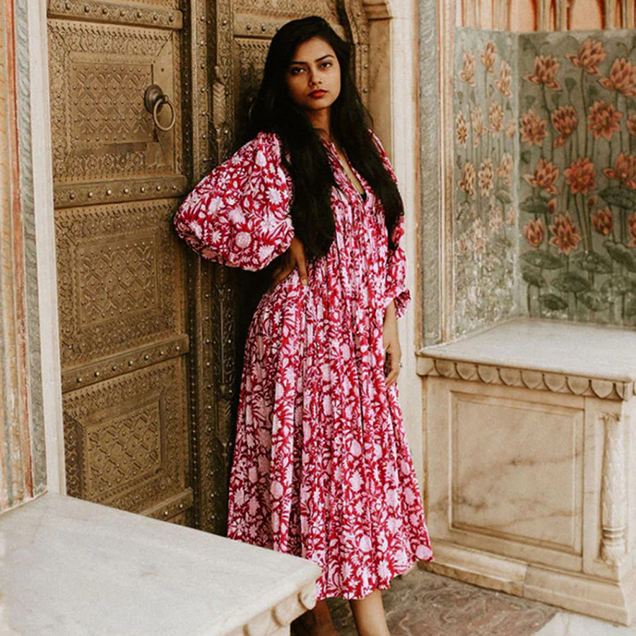 Summer Floral Print Women Loose Casual Boho Dress