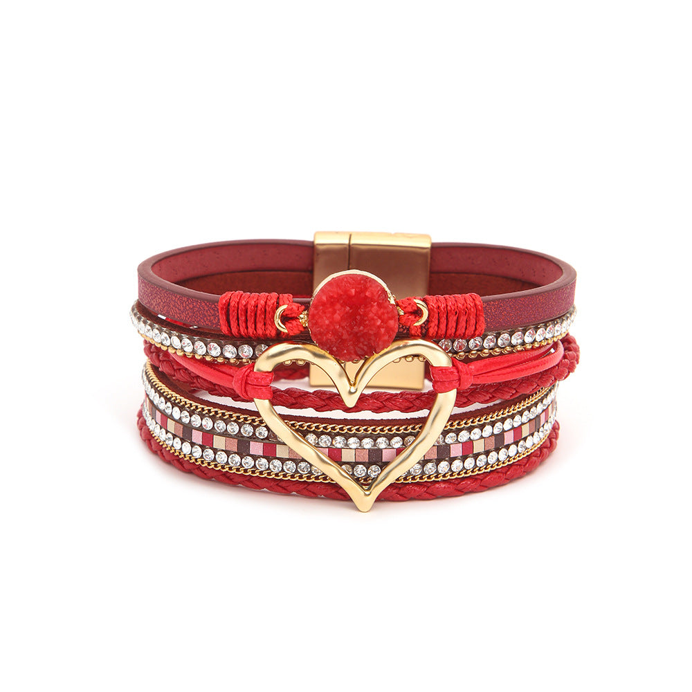 Bohemian Multi-Layer Leather Heart Bracelet