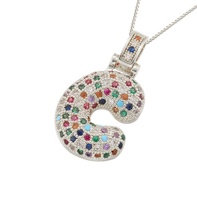 Collar con colgante de alfabeto dorado y circonita multicolor para mujer, joyería de moda