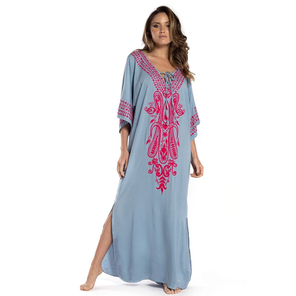 Vestido playero bohemio bordado para mujer, estilo vacaciones
