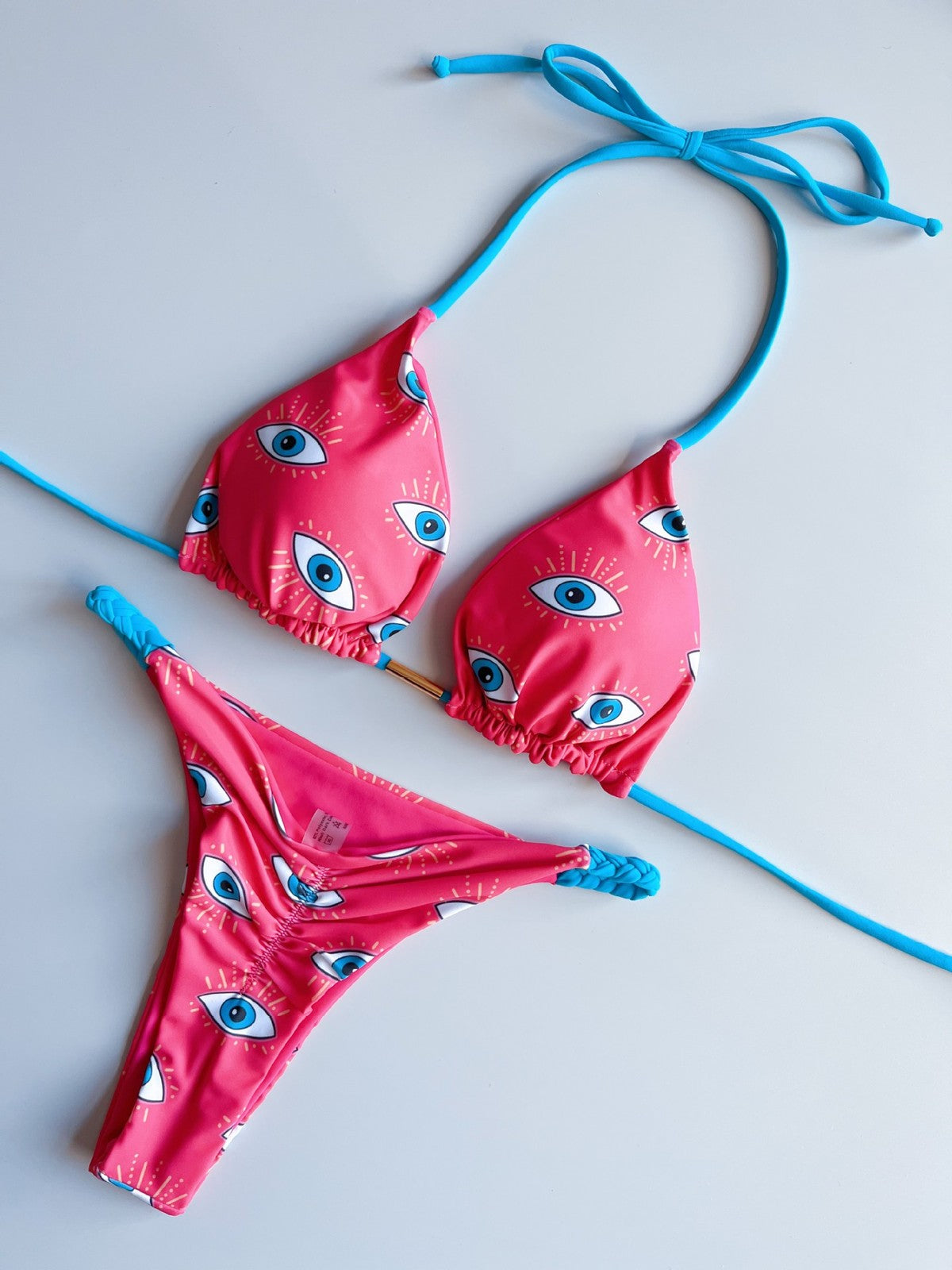 Traje de baño bikini sexy con cuello halter y estampado a la moda para mujer