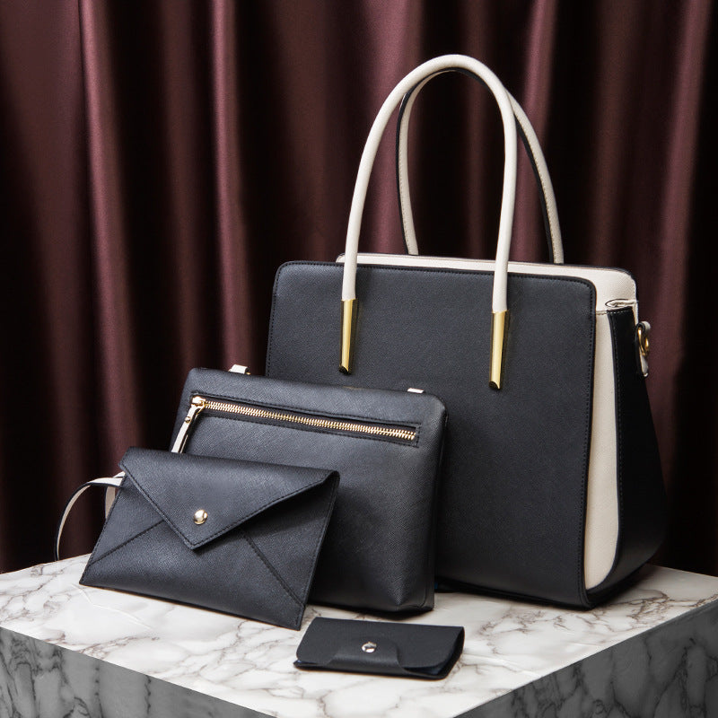 Conjuntos de bolsos de moda con bloques de color, bolsos de hombro de PU para mujer