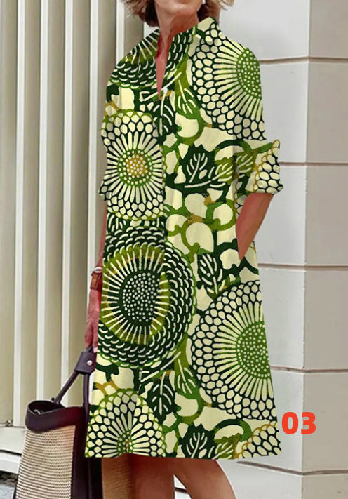 Vestido informal de manga larga con solapa y estampado para mujer