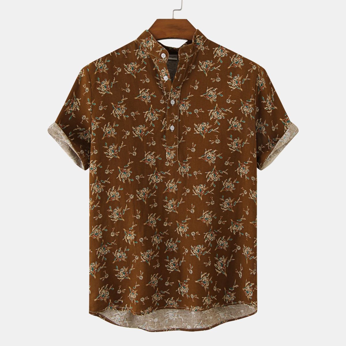 Camisa con estampado de flores diminutas en 3D para hombre, ideal para vacaciones de verano