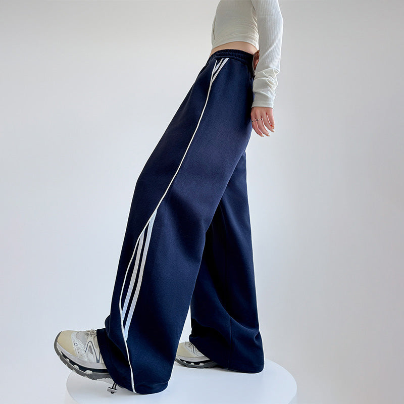 Pantalon large décontracté en coton à rayures pour femme
