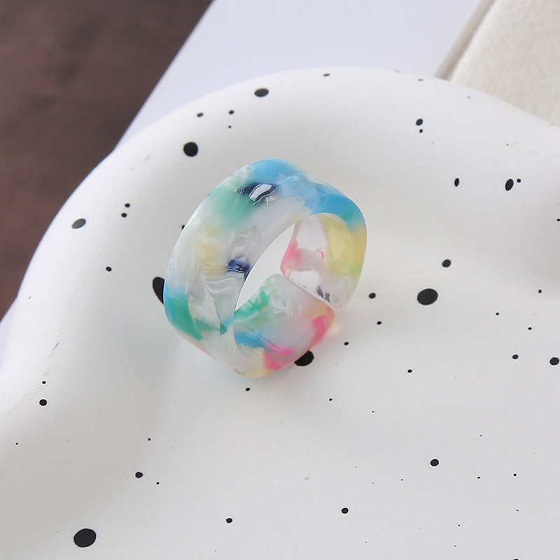 Bague géométrique multicolore en acrylique pour femme - Accessoire élégant