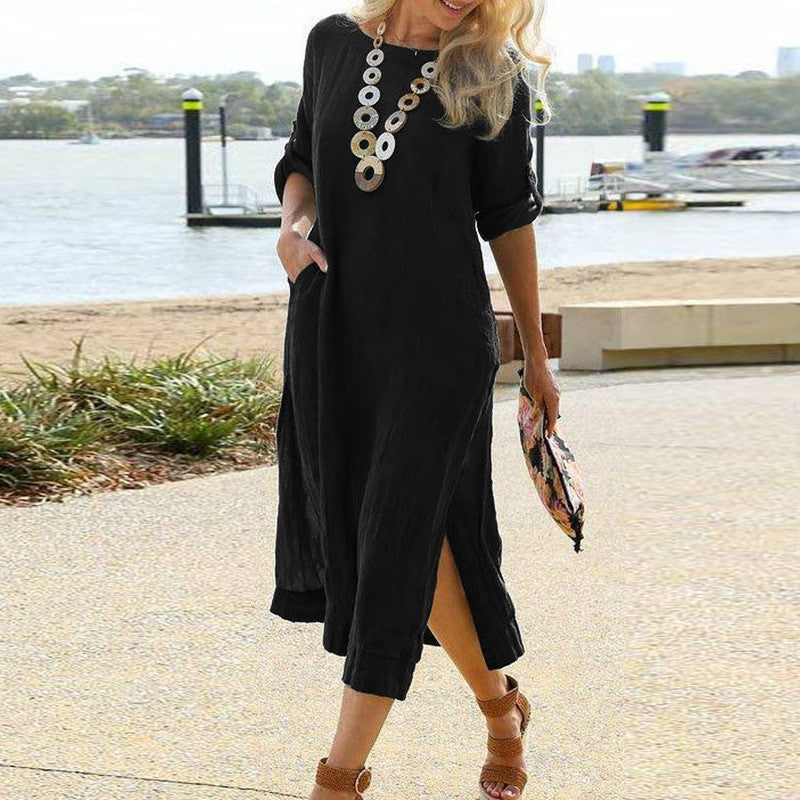 Summer Women Casual Solid Color Maxi Dress